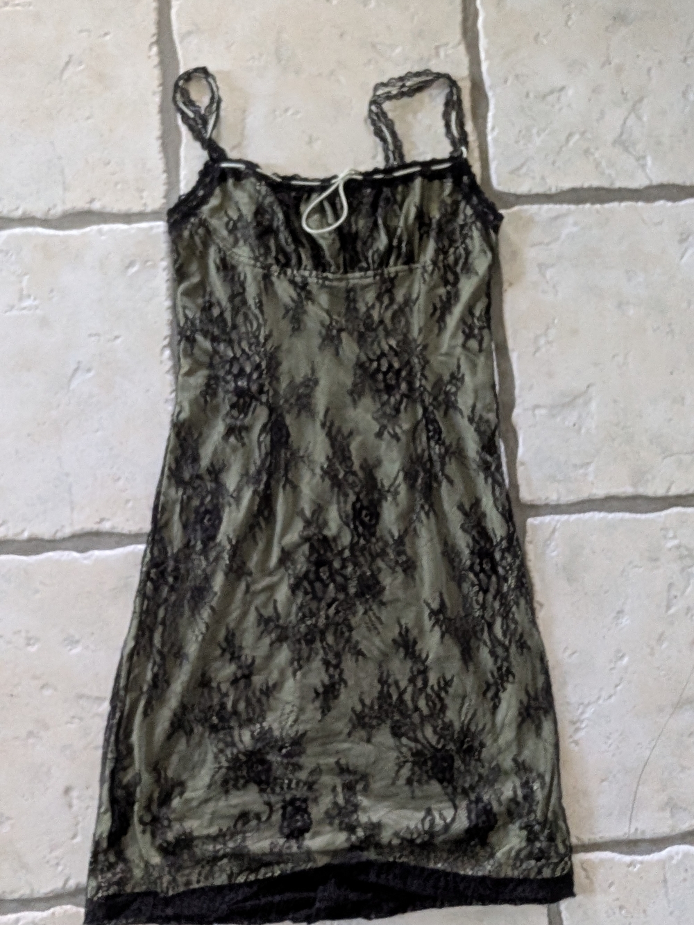 Y2K Vintage 90s Green Black Lace Dress